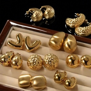 Elegant Women's 18K PVD <b>Gold</b> Stainless Steel Stud <b>Earrings</b> High-Polished Teardrop Dangle/Drop Irregular <b>Set</b> Wholesale - Product Image 3