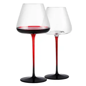 Свадебные Уникальные Стеклянные Бокалы ручной работы, бокалы для красного вина, бокалы с прозрачным черным стержнем, бокалы для красного, бордового вина