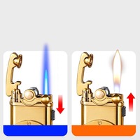 Briquet gonflable à allumage par bascule rétro, transparent visible, double flamme, commutation libre
