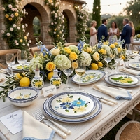 Assiettes de dîner en céramique citronnée style méditerranéen, service de vaisselle de luxe en porcelaine à motif floral vintage, assiette de présentation pour événements de mariage et hôtels