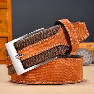 Muestras Disponibles, Cinturón de Lona Marrón con Parches de Aleación de Buena Calidad para Hombre, Cinturones de Diseño para Ropa de Trabajo, Regalos Corporativos, Vestidos de Oficina - Product Image 1