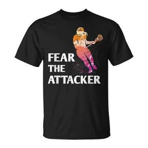 Fear The Attacker Lacrosse T-Shirt pour femmes et filles, design graphique noir - Product Image 1