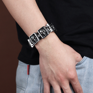 Acero inoxidable de los hombres cráneo Biker joyería Hip-hop Punk forma cuadrada esqueleto cráneo patrón hombres fundido pulsera - Product Image 5