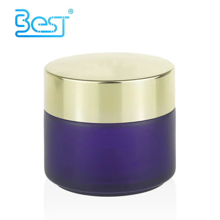 Emballage pour cosmétique avec couvercle en or, verre cosmétique, violet, 2 oz, emballage de crème, logo gaufré, 20g, 30g, 50g, 100g,