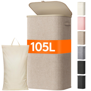 Cesto para Ropa Sucia Grande de 105L con Tapa, Bolsa Interior Extraíble, Plegable, Estructura de Plástico Resistente, Cesto Alto para Ropa Sucia - Product Image 1