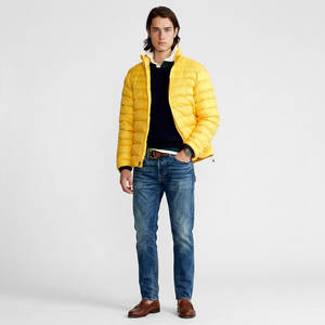 Men's <b>Yellow</b> Down <b>Puffer</b> <b>Jacket</b> Stand Collar Zipper Closure Casual Winter Wear Regular Fit Solid Color Polyester Shell 2026 - Product Image 5
