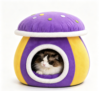 Lit pour chat en forme de champignon, épais et chaud pour l'hiver, en fourrure de lapin, détachable, lavable, semi-fermé, pour petits chiens