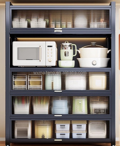 Vente flash : Étagère de rangement multifonctionnelle pour cuisine, en métal, sur pied, à plusieurs niveaux, avec porte, pour <span class=keywords><strong>micro</strong></span>-ondes, casseroles, bols - Product Image 5