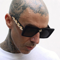 Lunettes de soleil carrées rétro Kenbo de luxe avec strass, style punk, surdimensionnées, décor géométrique en diamant, lunettes pour femmes et hommes, style hip-hop, protection UV400