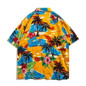 공장 도매 하이 퀄리티 여름 하와이안 인쇄 개인화 된 티셔츠 부어 Hommes 폴리에스터 면