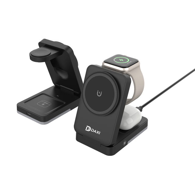 Portable Magnetic Wireless Charger Station for iPhone iWatch AirPods Foldable 3 in 1 Wireless Charging Holder for Earbuds Watch