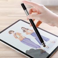 Stylet capacitif double-tactile 2-en-1 avec corps métallique pour téléphones et tablettes ; Stylo promotionnel pour dessin et écriture à pointe fine