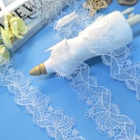 Tulle Putih Mewah Elegan Bordir Laser Renda Larut 100% Poliester Ramah Lingkungan Motif Bunga untuk Sepatu Timur Tengah