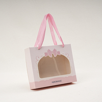 Sac cadeau personnalisé réutilisable en papier découpé avec fenêtre, poignées en ruban, nœud gaufré imprimé, matériaux recyclés pour boulangerie, desserts, bébés