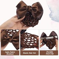 Filet pour femmes Satin Striped Bow Barrette Hair Clip Bun Cover Set Hair Accessory Hair Snood Nets Hairnet Ornament