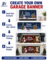 Bannière de porte de garage en tissu polyester pour Halloween effrayant, 180x400 cm, pour décorations intérieures/extérieures de fête fantôme