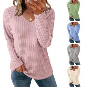 Conjunto de Dos Piezas Casual de Moda para Invierno, Cuello en V, Color Sólido, Cómodo, Manga Larga, para Mujer, Verano y Otoño - Product Image 1