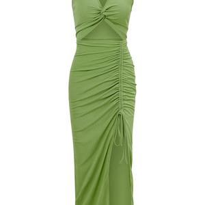 Nuevo Vestido Ajustado para Mujer, Cuello en V Profundo, Sin Mangas, Diseño Elegante, Estilo Sexy con Lazos en la Cadera, Cordón Ajustable, Liso, Teñido - Product Image 2