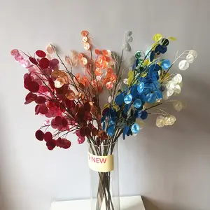Rama de Hojas de Dólar Plateado Lunaria Artificial en Colores Rojo, Rosa y Azul A-1065 para Decoración de Bodas y Hogar - Product Image 1