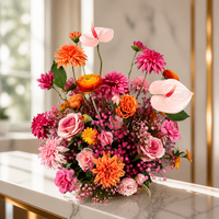 Arrangement floral artificiel orange et rose mélangé, Anthurium, Dahlia, Rose, Centre de table, Décoration florale pour mariage, Vente en gros