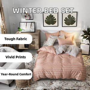 Parure de lit Queen 100% polyester microfibre, imprimé moderne végétal, édition limitée hiver, drap plat et drap-housse, broderie brossée - Product Image 3