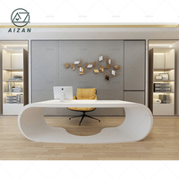 Bureau de luxe moderne Bureau de luxe Design haut de gamme Bureau de direction en forme de L en acrylique blanc Surface solide Bureau de chef de direction