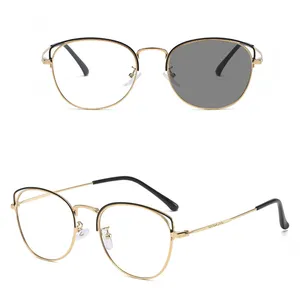 Фотохромные Круглые ретро-очки для женщин из сплава золота с боковыми стеклами, титановая оправа для очков