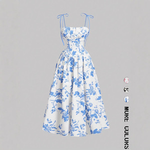 Abito da <span class=keywords><strong>donna</strong></span> vintage senza colletto con stampa floreale, scollo all'americana, vita alta, linea ad A, per feste estive, homecoming e <span class=keywords><strong>laurea</strong></span> - Product Image 3
