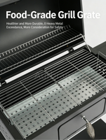 Tragbarer, robuster Holzkohlegrill mit Smokerfunktion, Trolley und Gusseisenrost für Outdoor-Kochen im Garten und Pizza-Backen