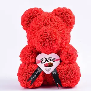 foam rose teddy bears model 40 cm pe foam Ribbon with a gift box can be customized