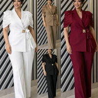 Ensemble pantalon long à jambes larges de haute qualité pour femmes, élégant et décontracté, costume deux pièces chic pour l'été