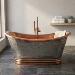 Baignoire rectangulaire autoportante en cuivre martelé avec base à rebord, écologique, durable, design classique, transformez votre expérience de bain - Product Image 2