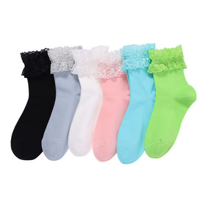 Mode dames japonais maille dentelle doux Lolita froufrous blanc coton <span class=keywords><strong>chaussettes</strong></span> filles femmes tricoté cheville <span class=keywords><strong>fantaisie</strong></span> dentelle à volants <span class=keywords><strong>chaussettes</strong></span> - Product Image 1