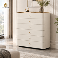 Commode de luxe personnalisée HarmTai avec revêtement extérieur en cuir bleu marine, armoire de rangement à 6 tiroirs pour chambre à coucher et salon