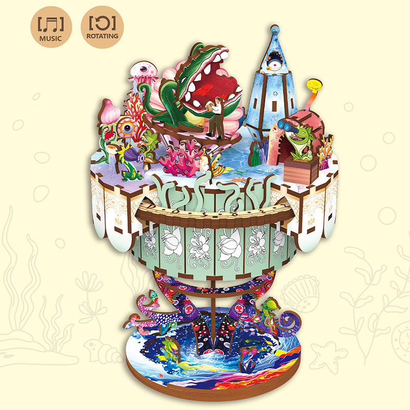 68058-3d wooden puzzle-music box series