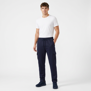 Pantalon de survêtement cargo bleu marine pour homme, taille élastique avec cordon de serrage, plusieurs poches, coupe décontractée ample, tricoté mi-lourd, idéal pour l'automne - Product Image 2