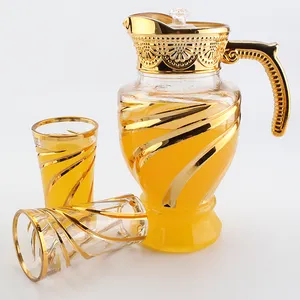 New Private molding Wholesale Golden Water Jug Glass Water Set 7pcs glass tumbler jug Pitcher Set With Lid glass water set
