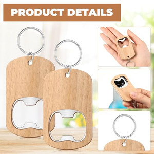 Lot de 50 ouvre-bouteilles en bois pour bière, porte-clés, ouvre-bouteilles combiné bois et métal pour gravure laser - Product Image 4