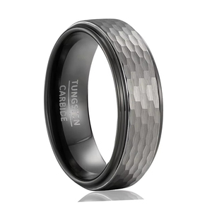 Anello Classico in Tungsteno Nero Martellato <span class=keywords><strong>Grigio</strong></span> 8mm per Uomo e Donna, Fede Nuziale per Fidanzamento e Anniversario, Gioiello alla Moda - Product Image 1