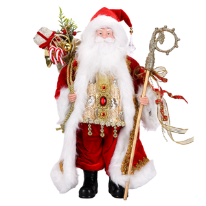 Red Gold Sequin Vest Santa Claus Statue Standing Noel Doll with <b>Candy</b> <b>Cane</b> Sack for Store Display - Product Image 2
