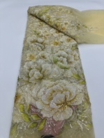 Tissu en dentelle florale brodée verte, doux et élégant, de luxe, pour robes de mariée