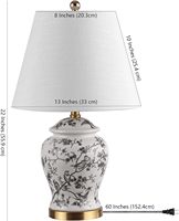 Lampe de table LED 22 pouces Gris/Blanc, en céramique et métal, style Chinoiserie, abat-jour en lin traditionnel français, finition laiton doré