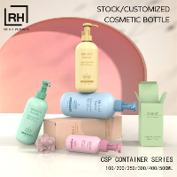 Bouteilles de lotion cosmétique rondes en plastique de luxe 100 ml 400 ml, PET PCR, matériau écologique, bouteilles à pompe pour les soins de la peau, shampooing