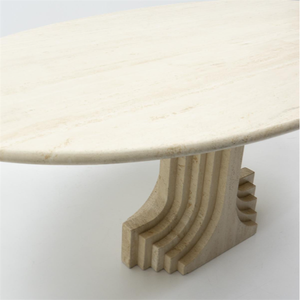 Meuble Décoratif Vintage en Pierre Carlo-<span class=keywords><strong>Scarpa</strong></span>, Table de Salle à Manger Ovale en Travertin Beige avec Piédestal - Product Image 4