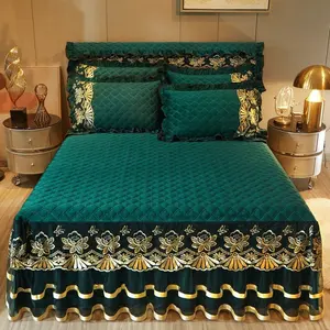 Set di biancheria da letto personalizzata di alta qualità all'ingrosso di lusso moderno King Home ricamo 3 pezzi gonna da letto