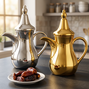 Cafetière Dallah Arabe de Luxe Martelée - Laiton/Acier Inoxydable Portable Écologique Compatible Lave-Vaisselle pour Fêtes - Product Image 2