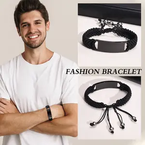 2024 Mens Fashion Jewelry Bracelets Stainless Steel Full Light Blank Bent Braided Bracelet Black