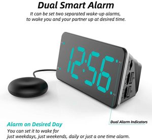 Reloj despertador fuerte personalizado con coctelera para cama, para dormir pesado, sordos y duros de audición, despertador Dual - Product Image 3