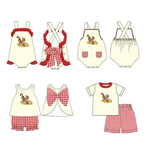 Preorder boutique cartoon print cute kids girls boys outfits summer toddler baby romper sibling matches kids clothes styles