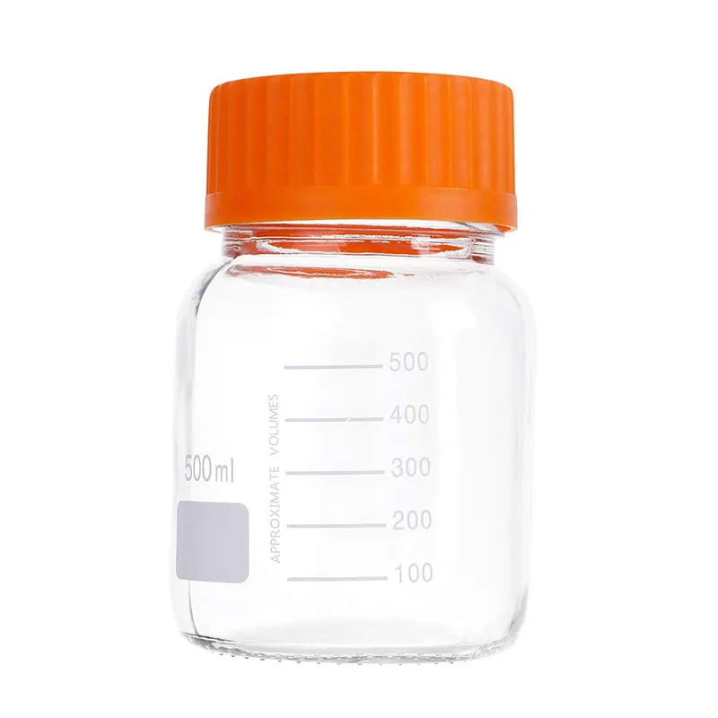 250mL 500mL 1000mL laboratory wide mouth bottle glass reagent bottle with gl80 orange screw lid